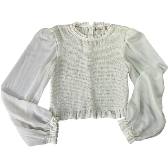 Aritizia Wilfred Tempest Blouse M White Light Birch Ruffles Balloon Sleeves - Picture 1 of 7